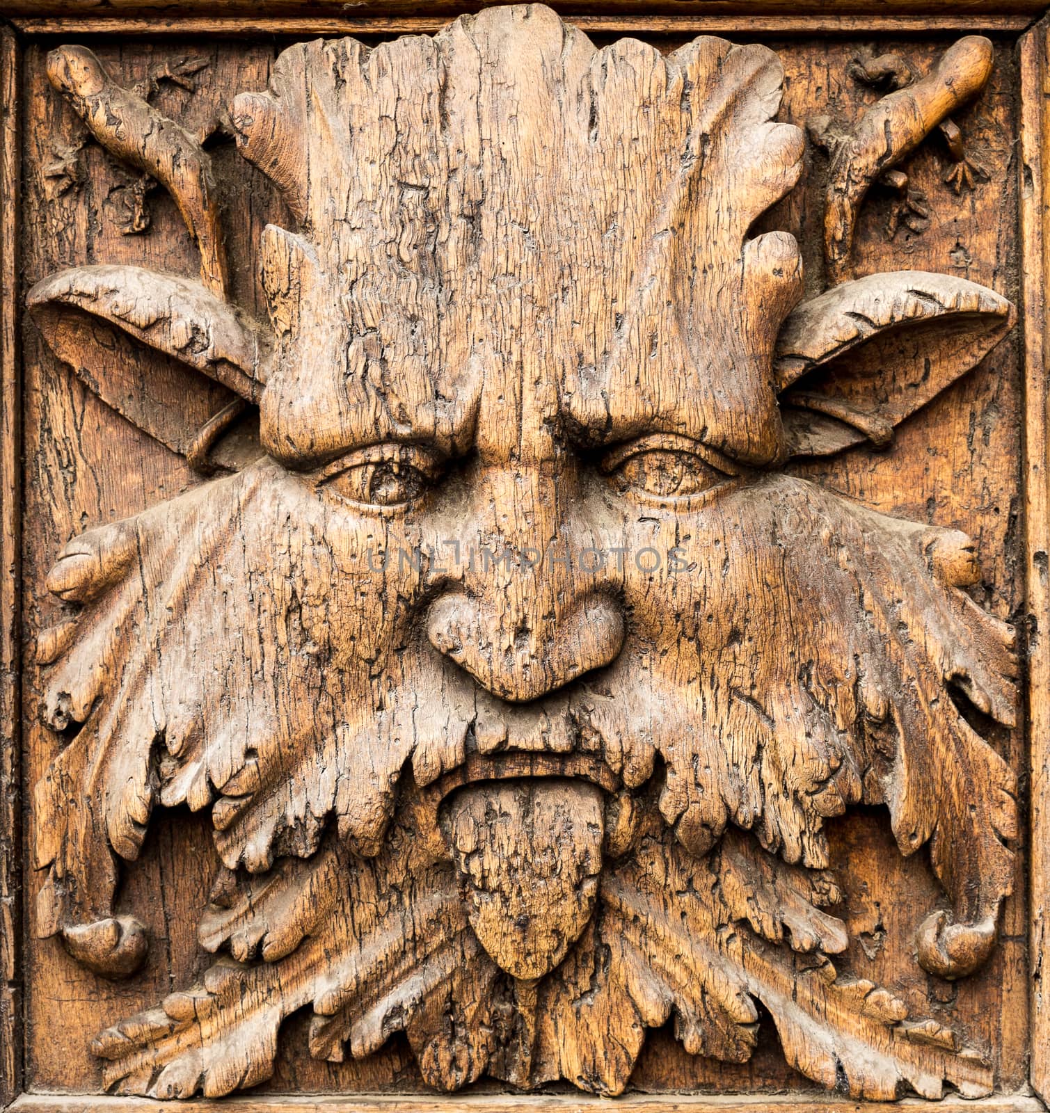 Close up of rustic old door in Spoleto, Italy.
