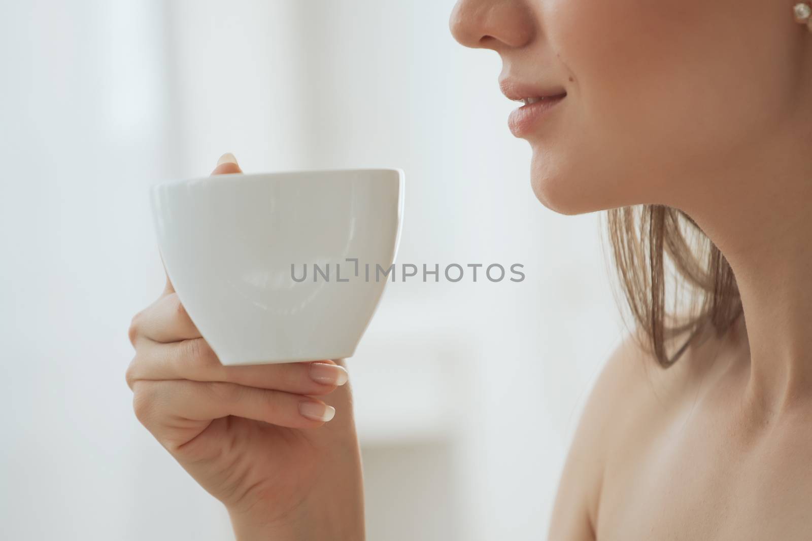 Coffee. Beautiful Girl Drinking Tea or Coffee. Cup of Hot Beverage by 3KStudio