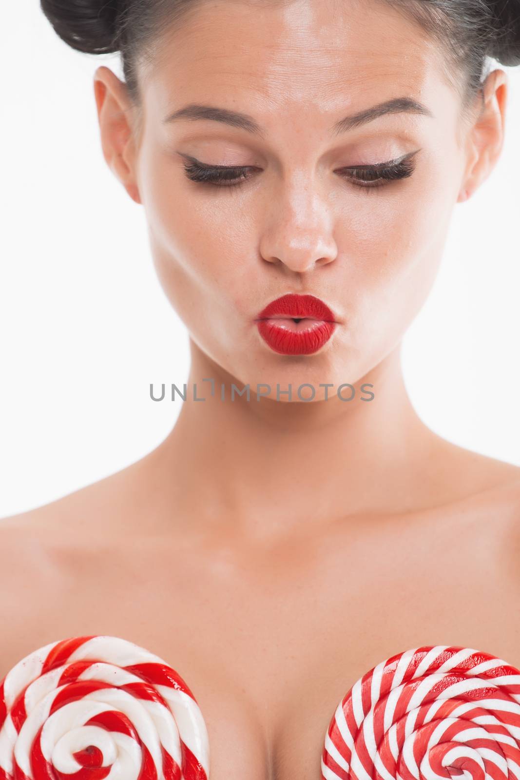 Beautiful portrait of woman in beautiful lingerie on the white background