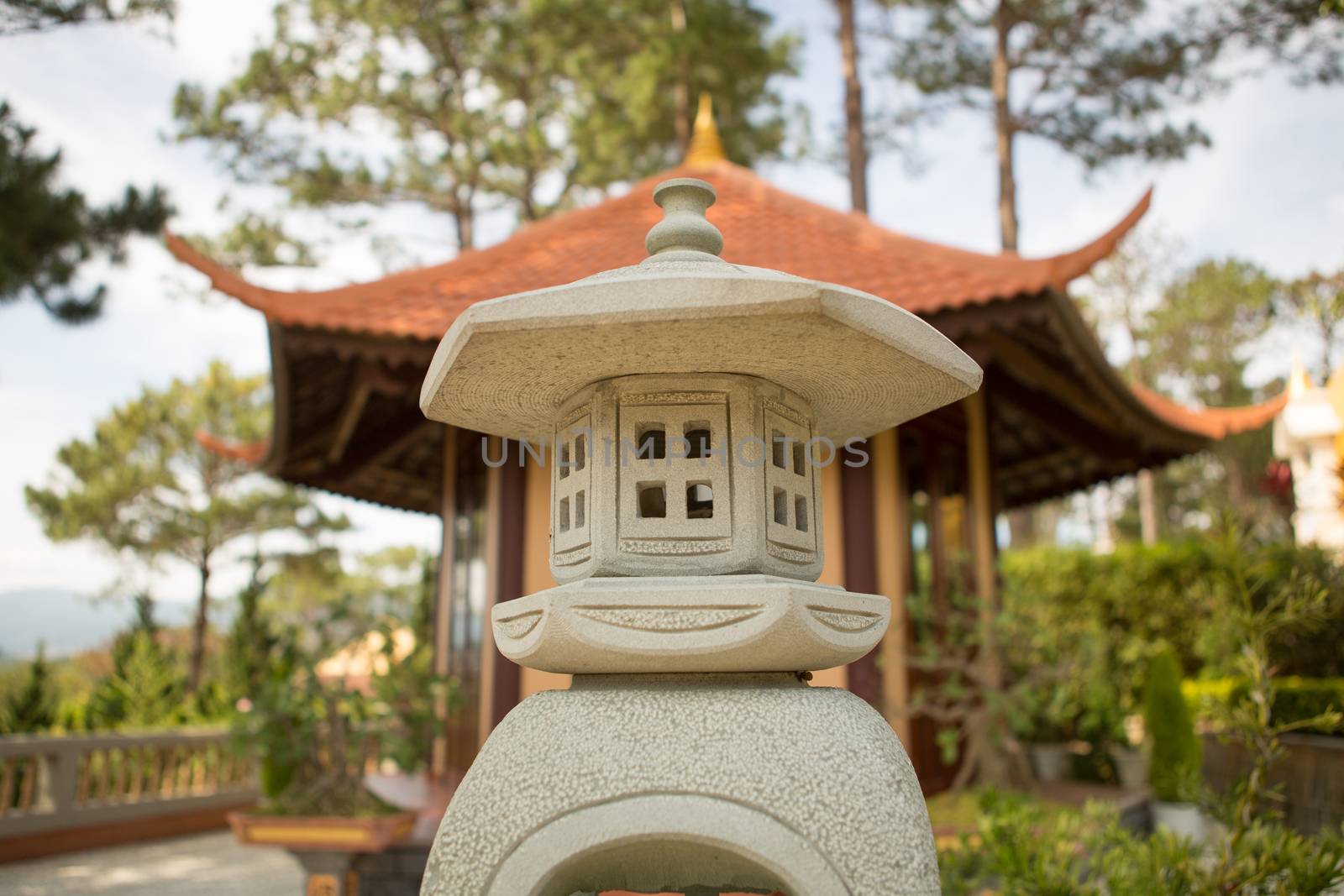 a souvenir in the form of a pagoda against the building of the pagoda