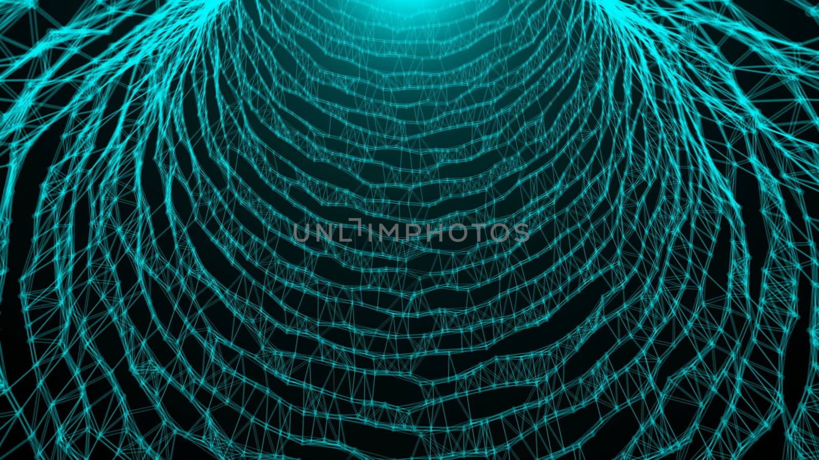 Abstract space background, geometry surfaces, lines and points. Abstract tunnel grid. 3d rendering