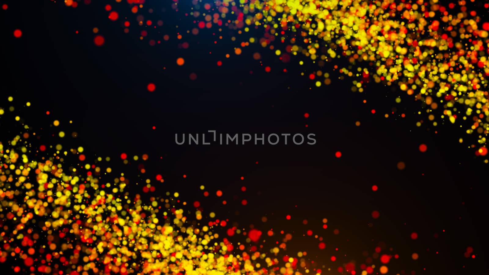 Abstract gold bokeh with black background. 3d rendering