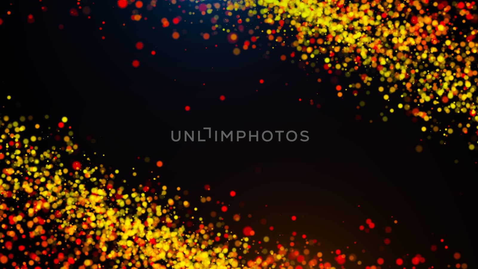 Abstract gold bokeh with black background. 3d rendering