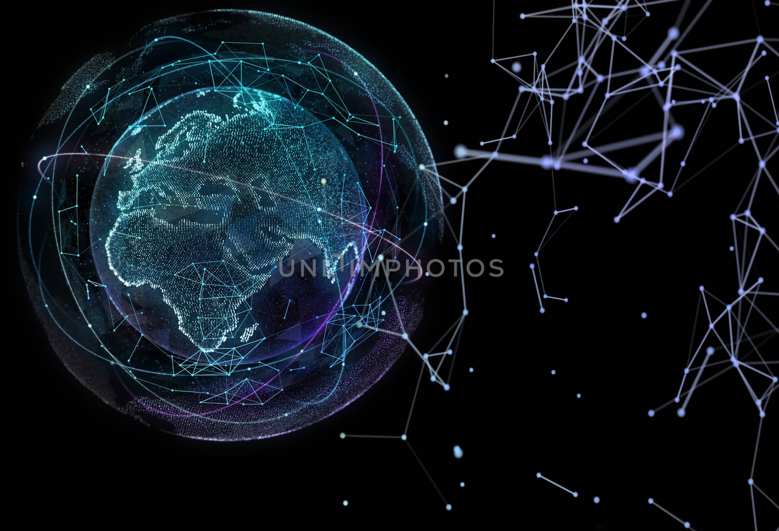 Digital design of a global network of Internet. 3d illustration