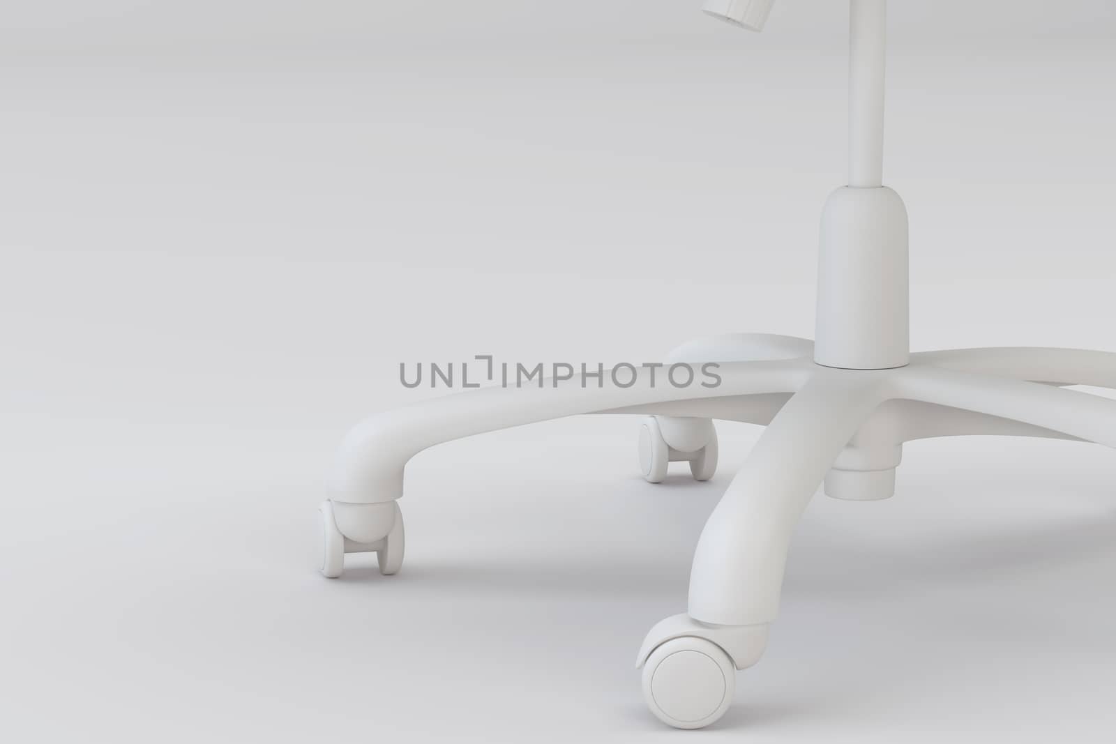 The office chair close-up wheel from white studio. 3d rendering.