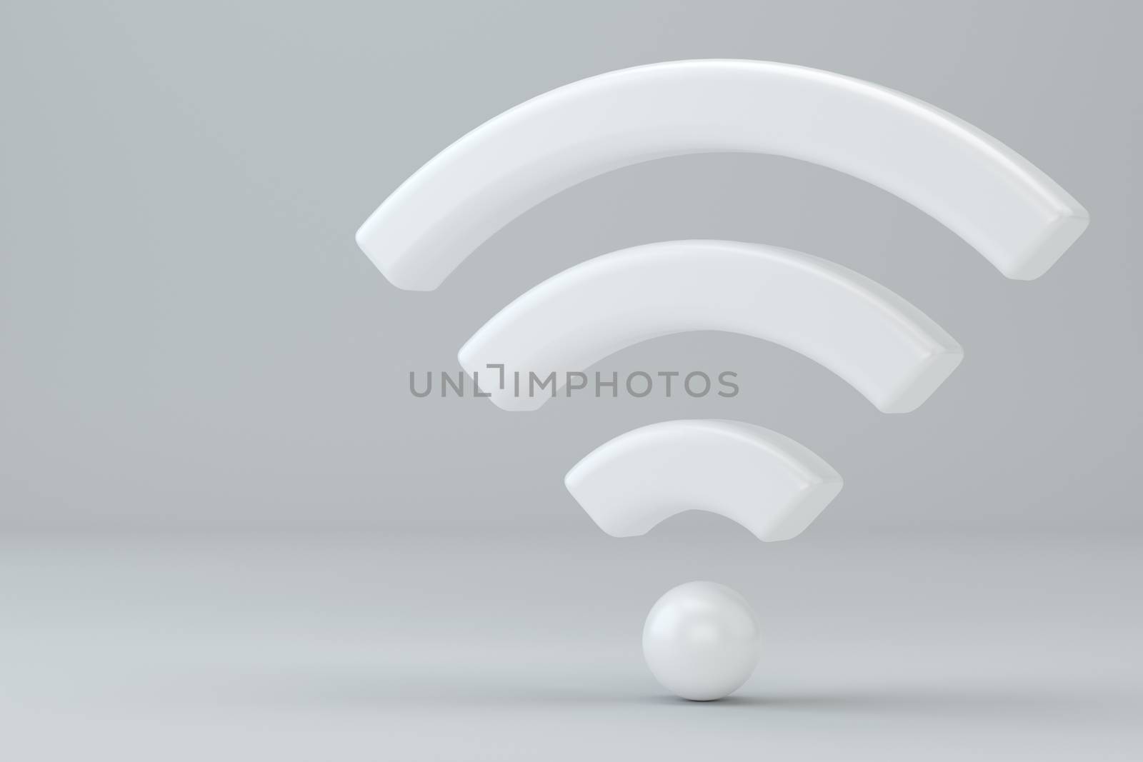 Wi Fi Wireless Network Symbol, 3d rendering on studio background. by Mirexon