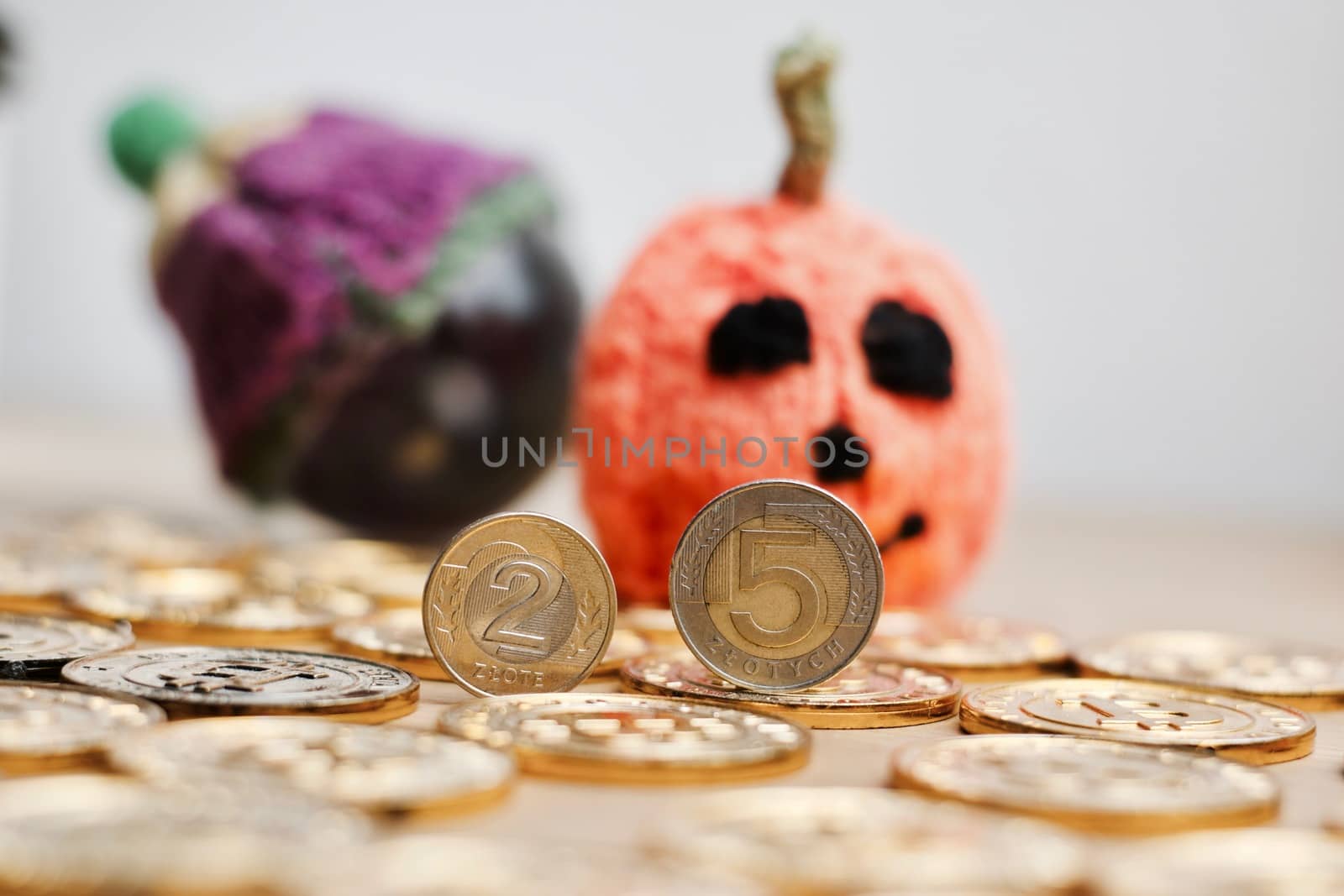 Physical polish money. Small coins from poland. Polish money concept.