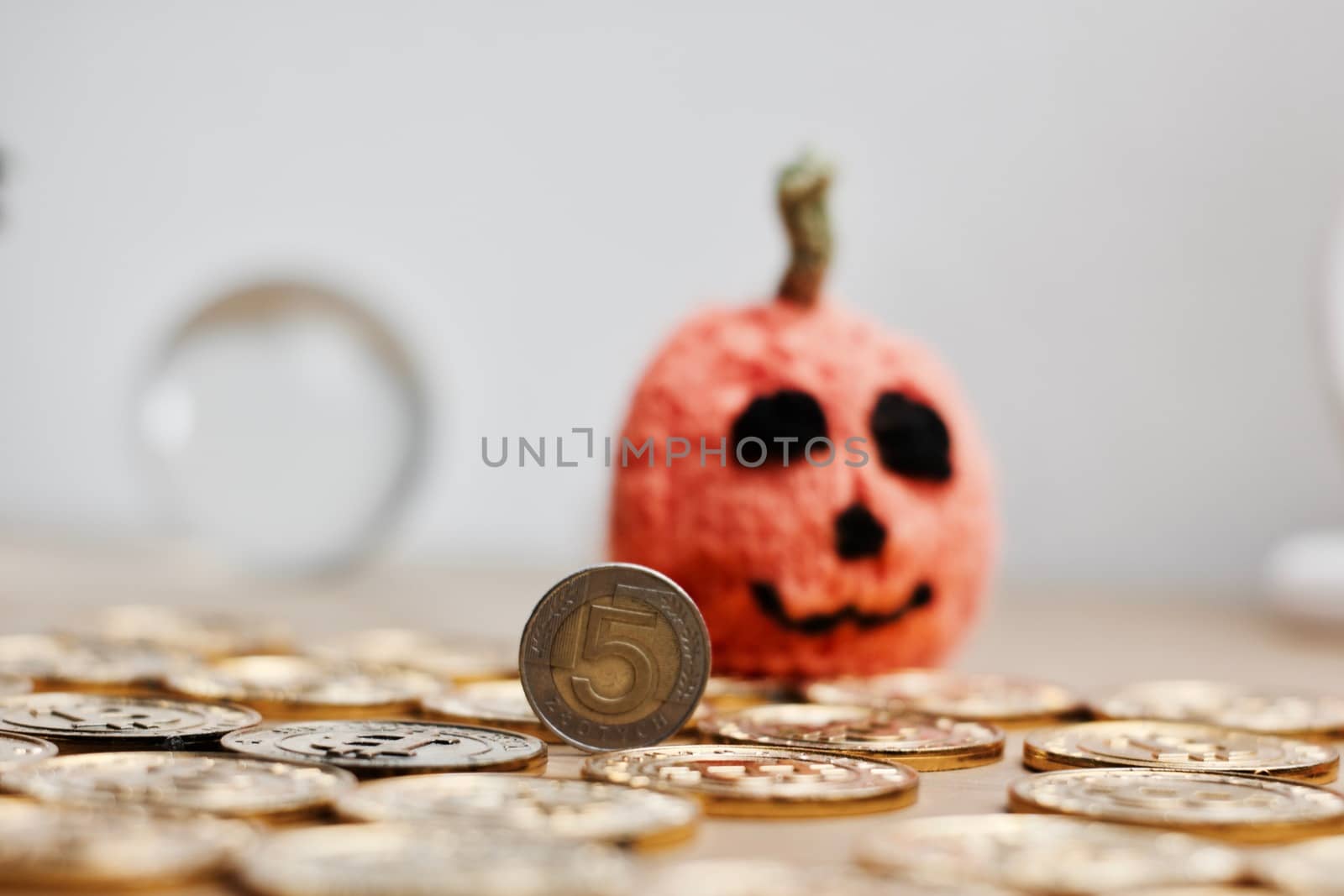 Physical polish money. Small coins from poland. Polish money concept.