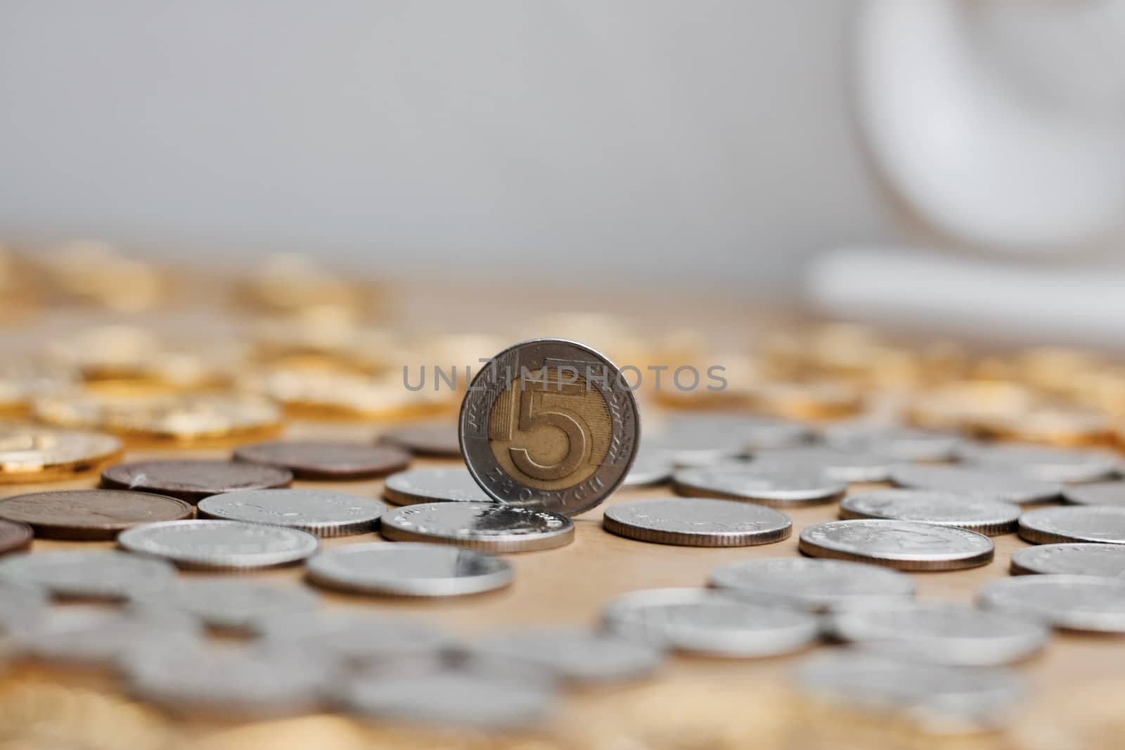 Physical polish money. Small coins from poland. Polish money concept.