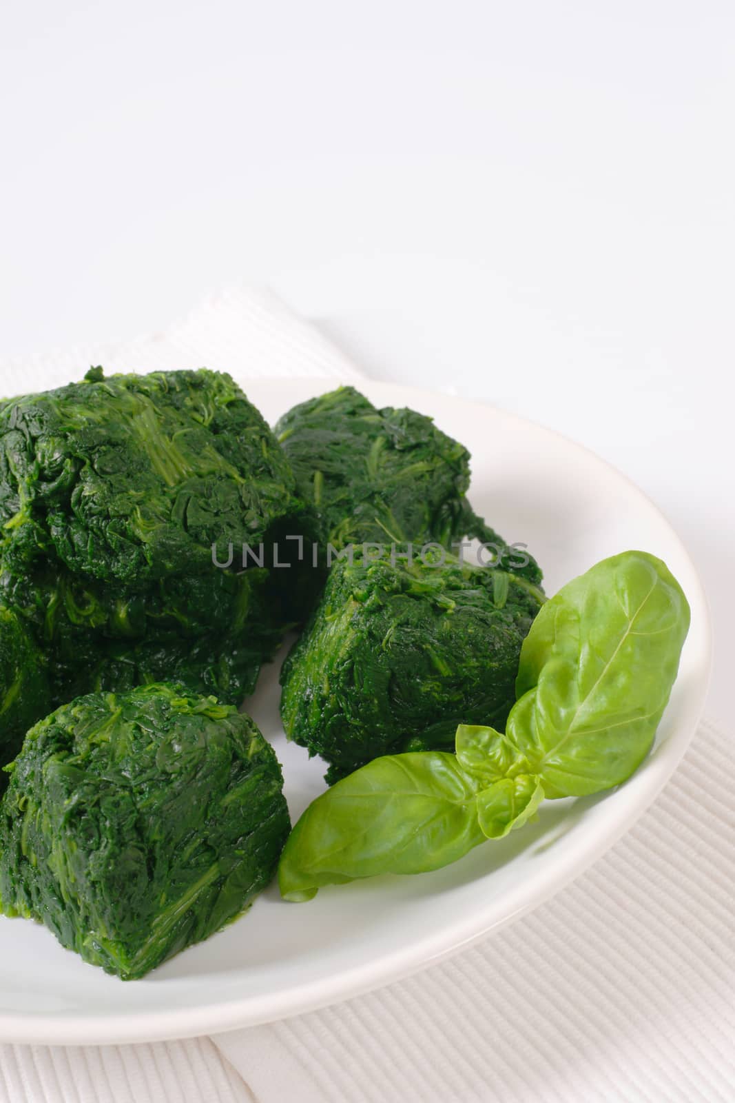 blocks of frozen chopped spinach on white plate