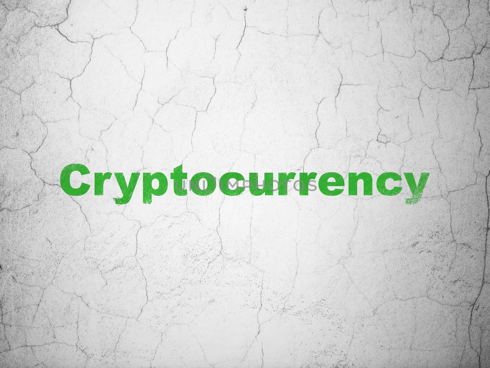 Data concept: Green Cryptocurrency on textured concrete wall background