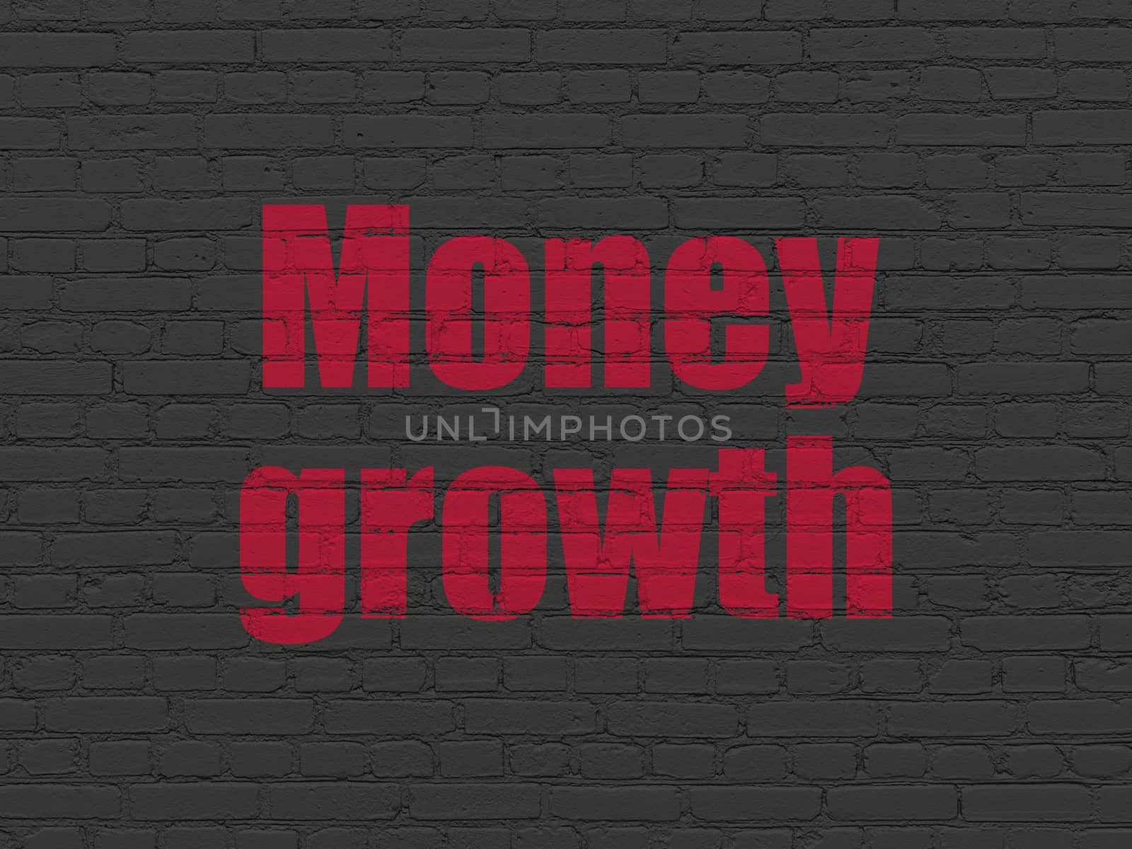 Banking concept: Painted red text Money Growth on Black Brick wall background