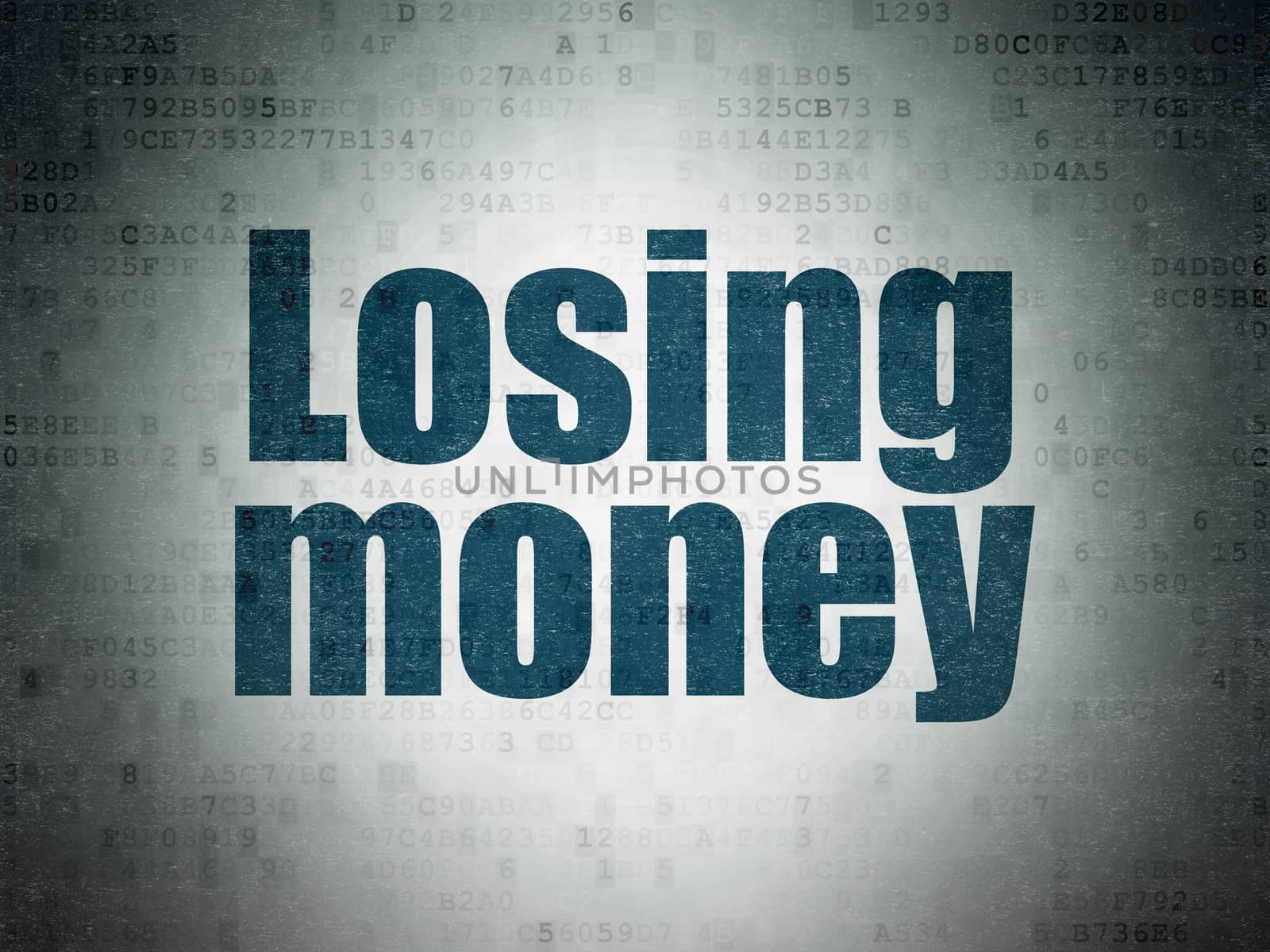 Currency concept: Painted blue word Losing Money on Digital Data Paper background