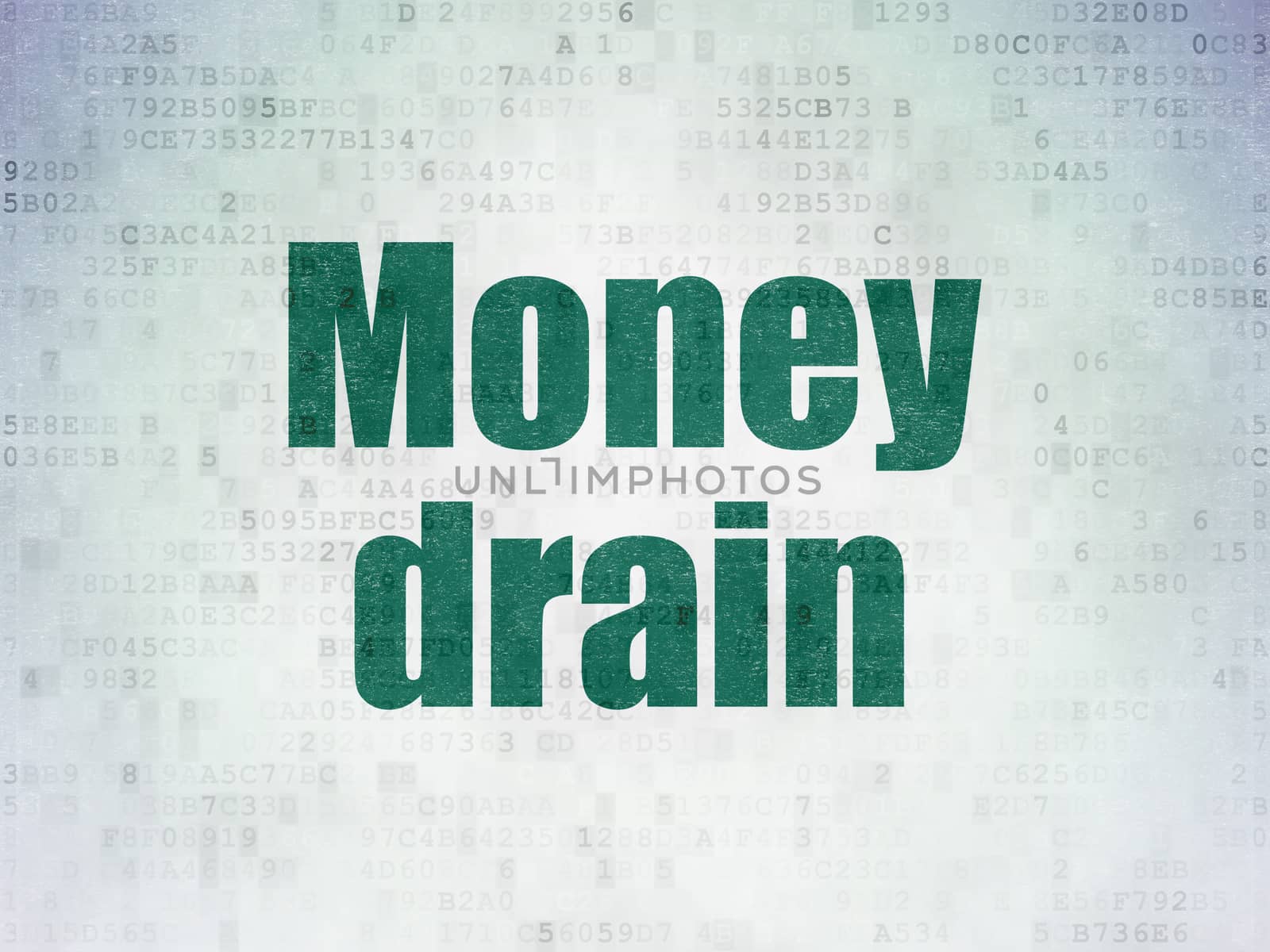 Currency concept: Painted green word Money Drain on Digital Data Paper background