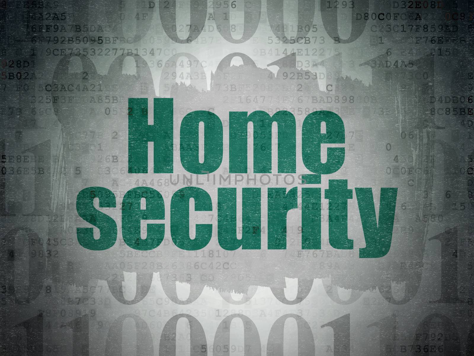 Privacy concept: Painted green text Home Security on Digital Data Paper background with   Binary Code