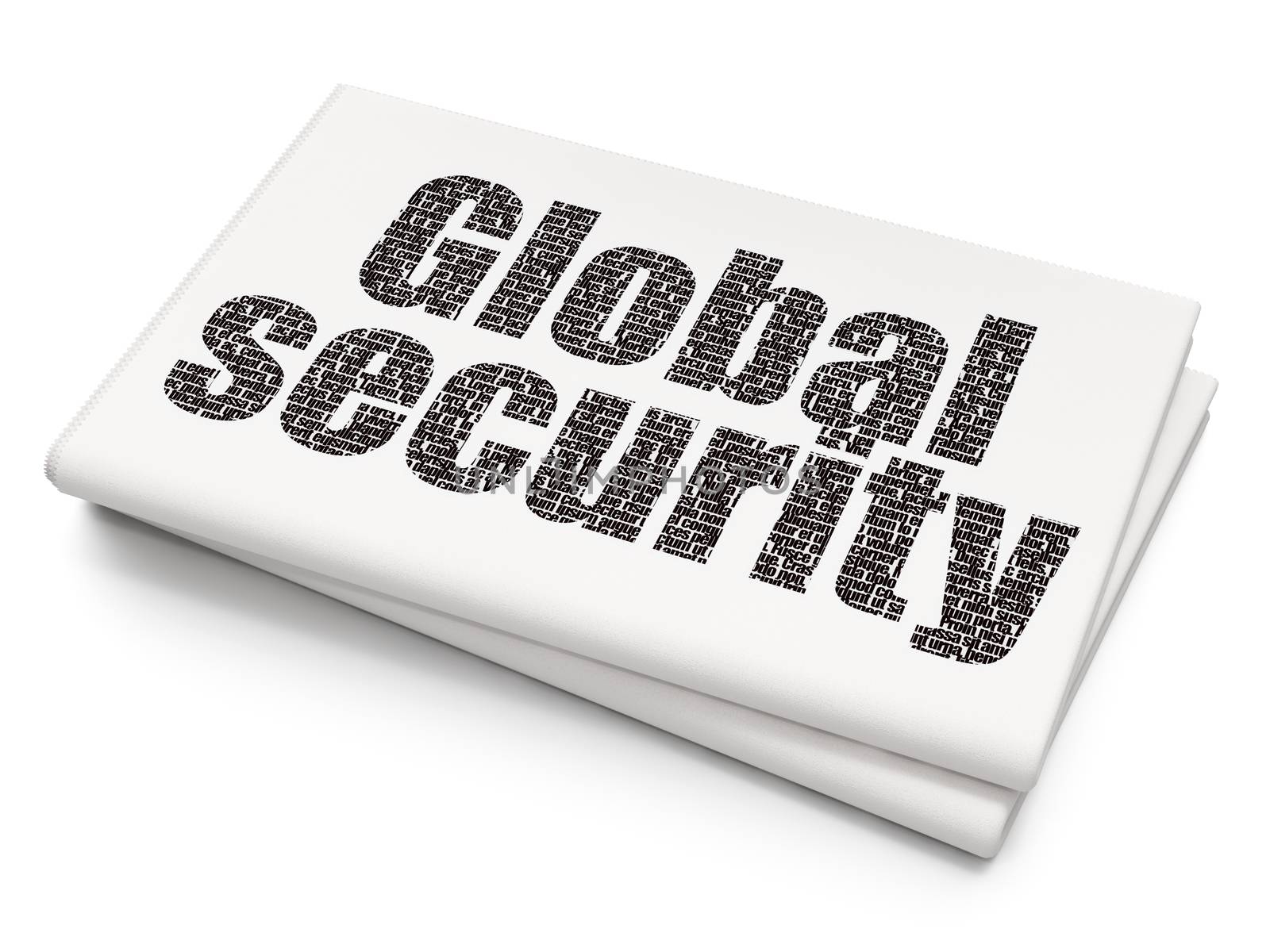 Security concept: Pixelated black text Global Security on Blank Newspaper background, 3D rendering