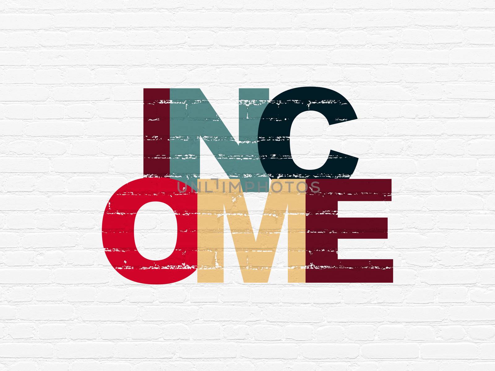 Finance concept: Painted multicolor text Income on White Brick wall background