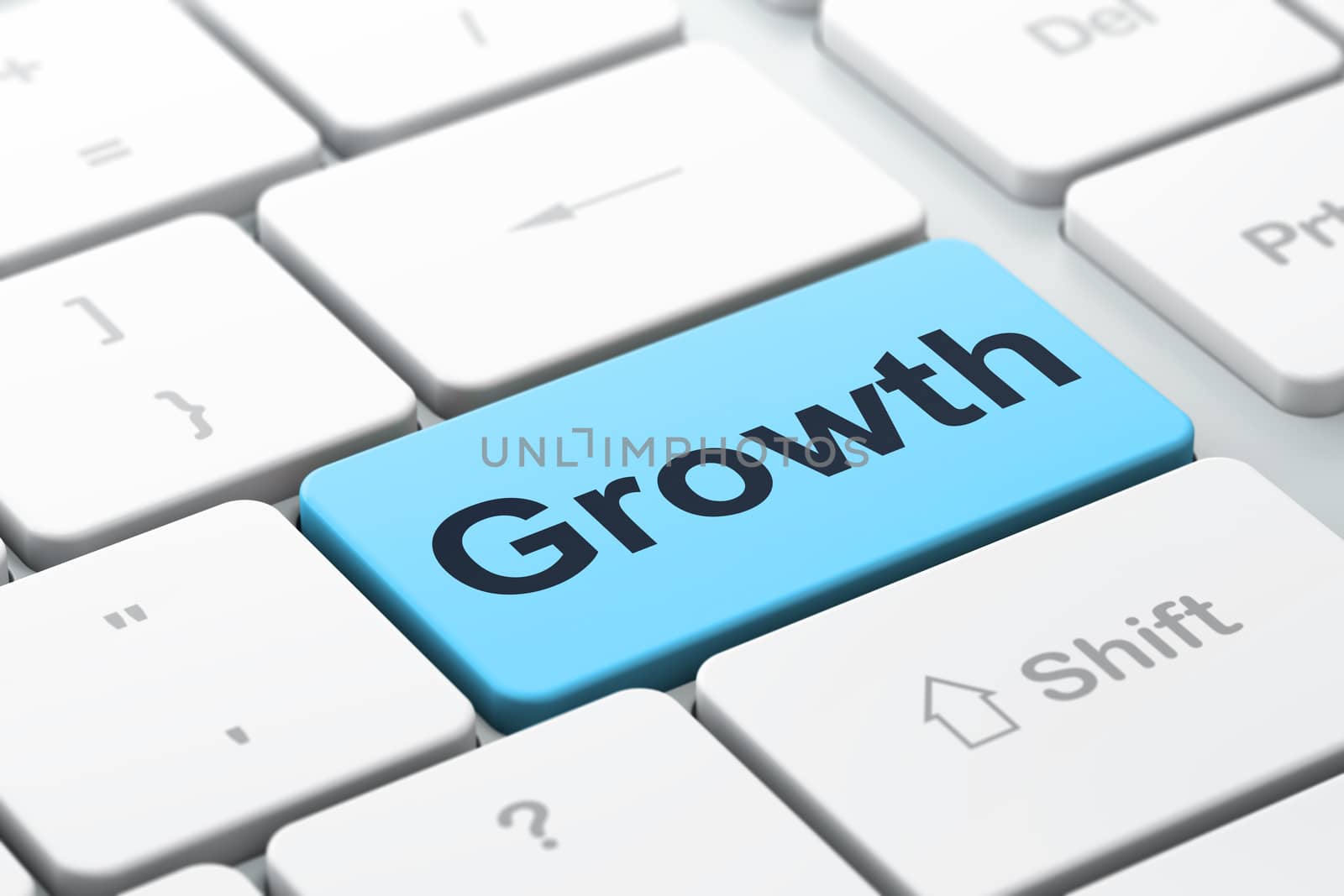 Business concept: computer keyboard with word Growth, selected focus on enter button background, 3D rendering