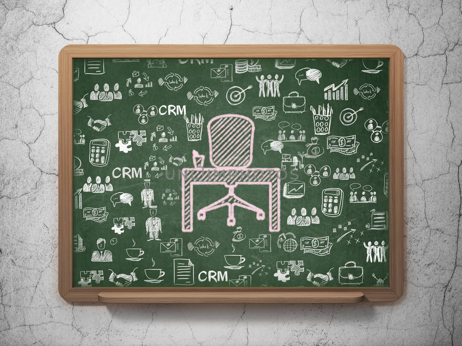 Finance concept: Chalk Pink Office icon on School board background with  Hand Drawn Business Icons, 3D Rendering