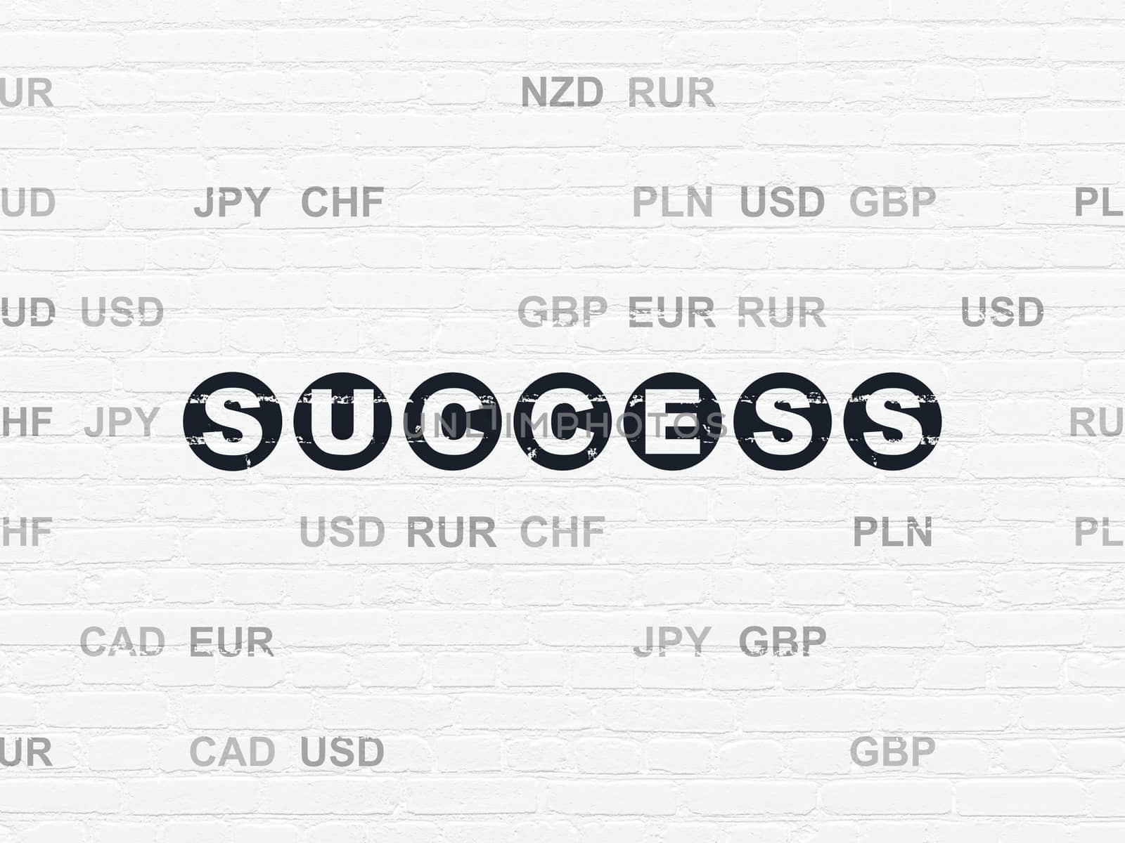 Finance concept: Painted black text Success on White Brick wall background with Currency