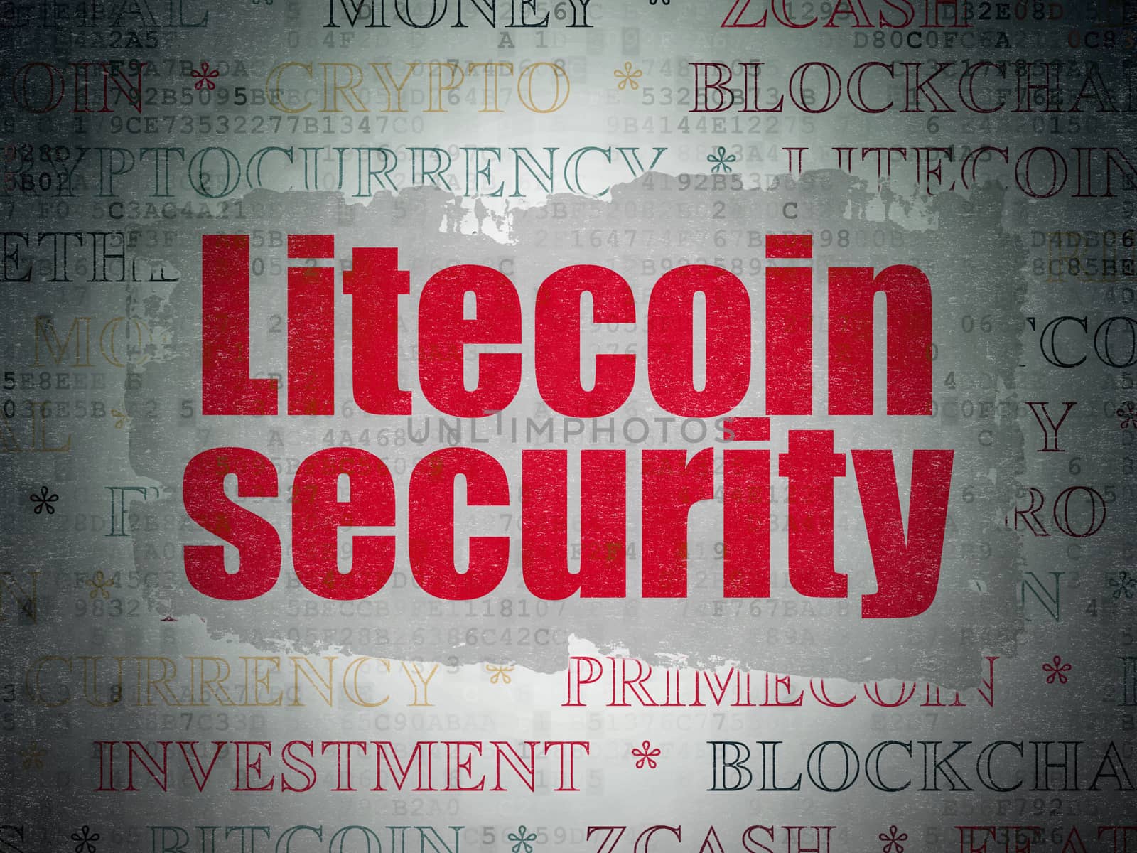 Blockchain concept: Painted red text Litecoin Security on Digital Data Paper background with   Tag Cloud