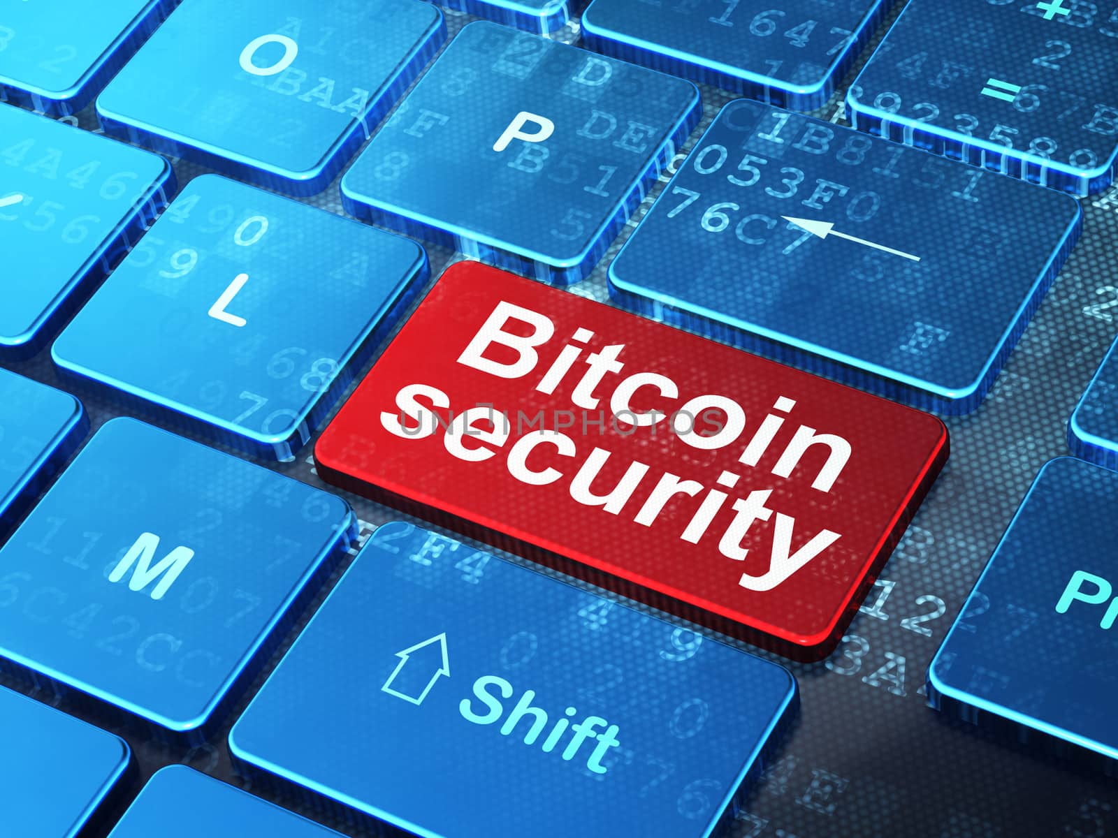 Blockchain concept: Bitcoin Security on computer keyboard background by maxkabakov