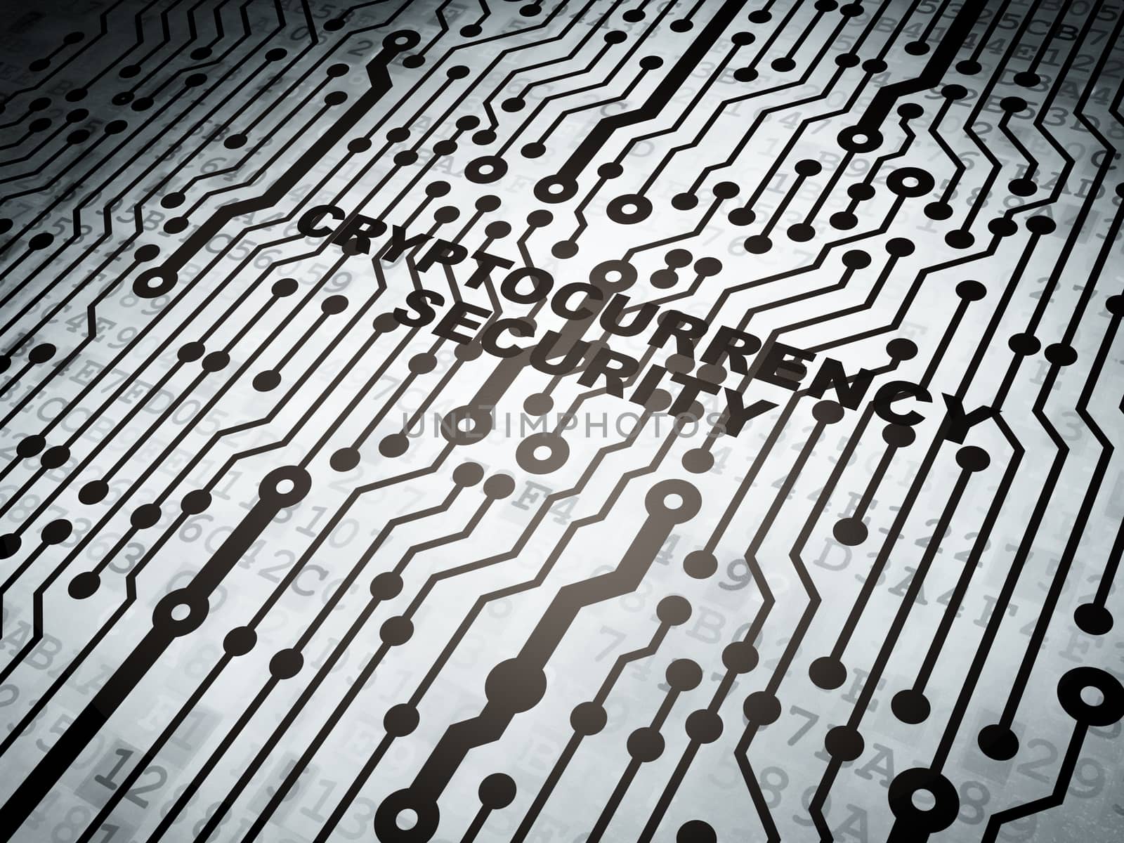 Blockchain concept: circuit board with  word Cryptocurrency Security, 3D rendering