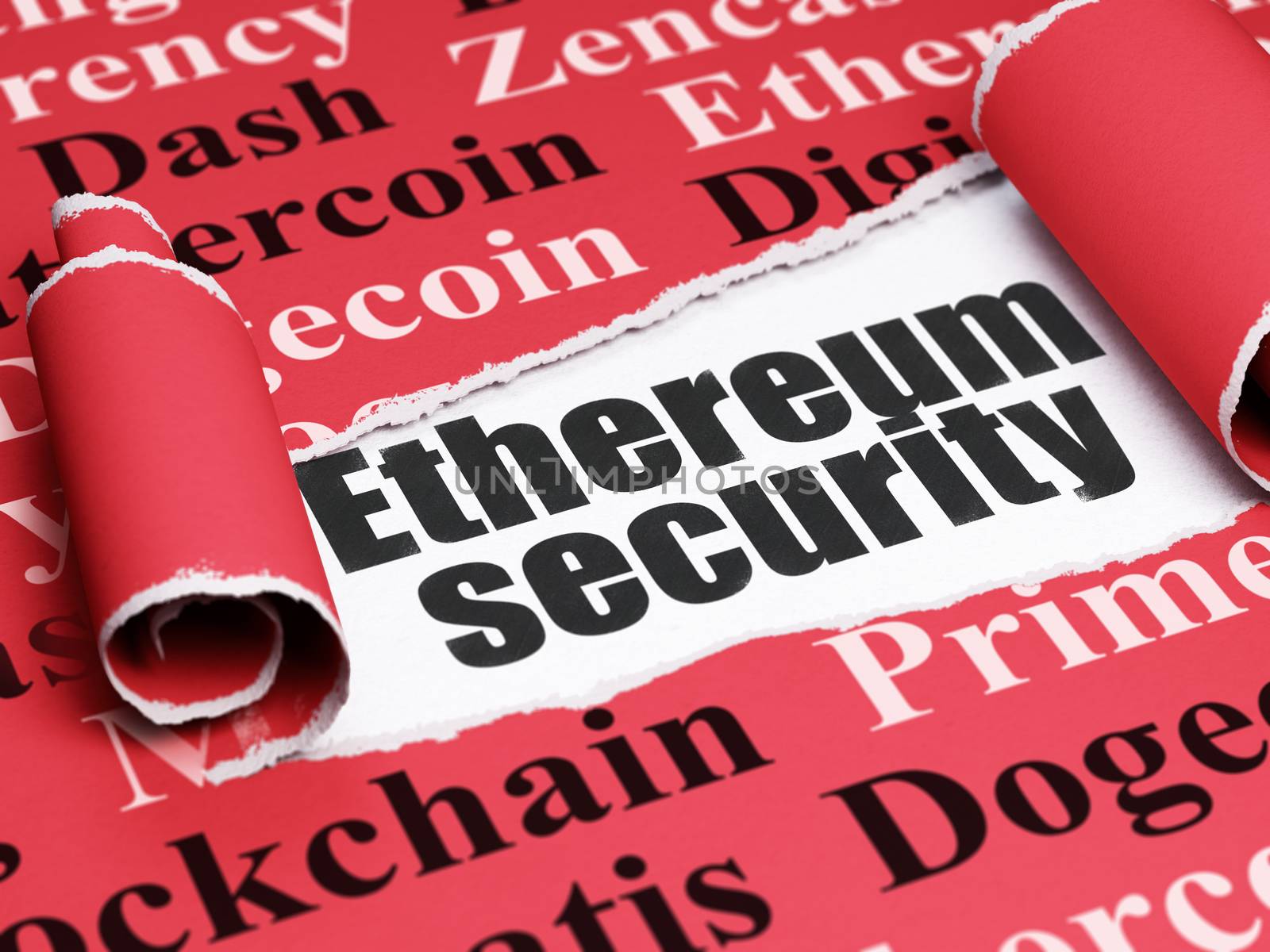 Blockchain concept: black text Ethereum Security under the piece of  torn paper by maxkabakov