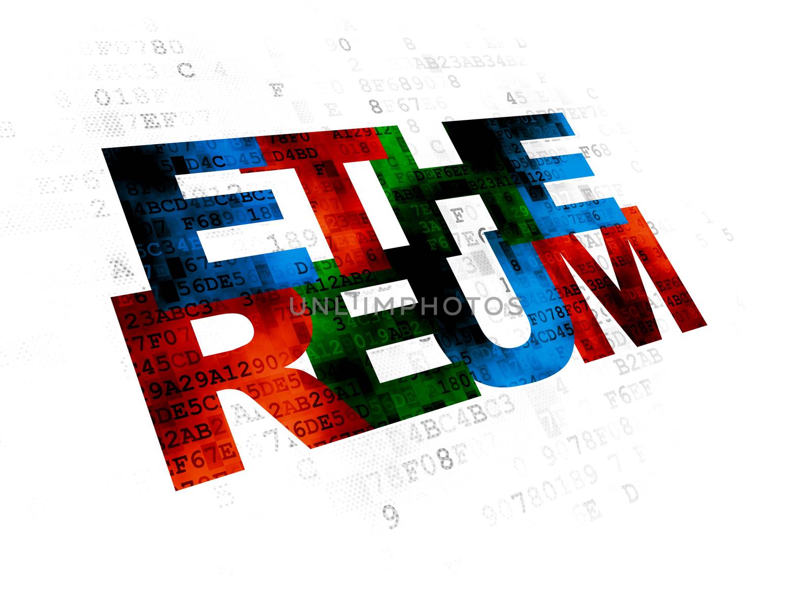 Blockchain concept: Pixelated multicolor text Ethereum on Digital background