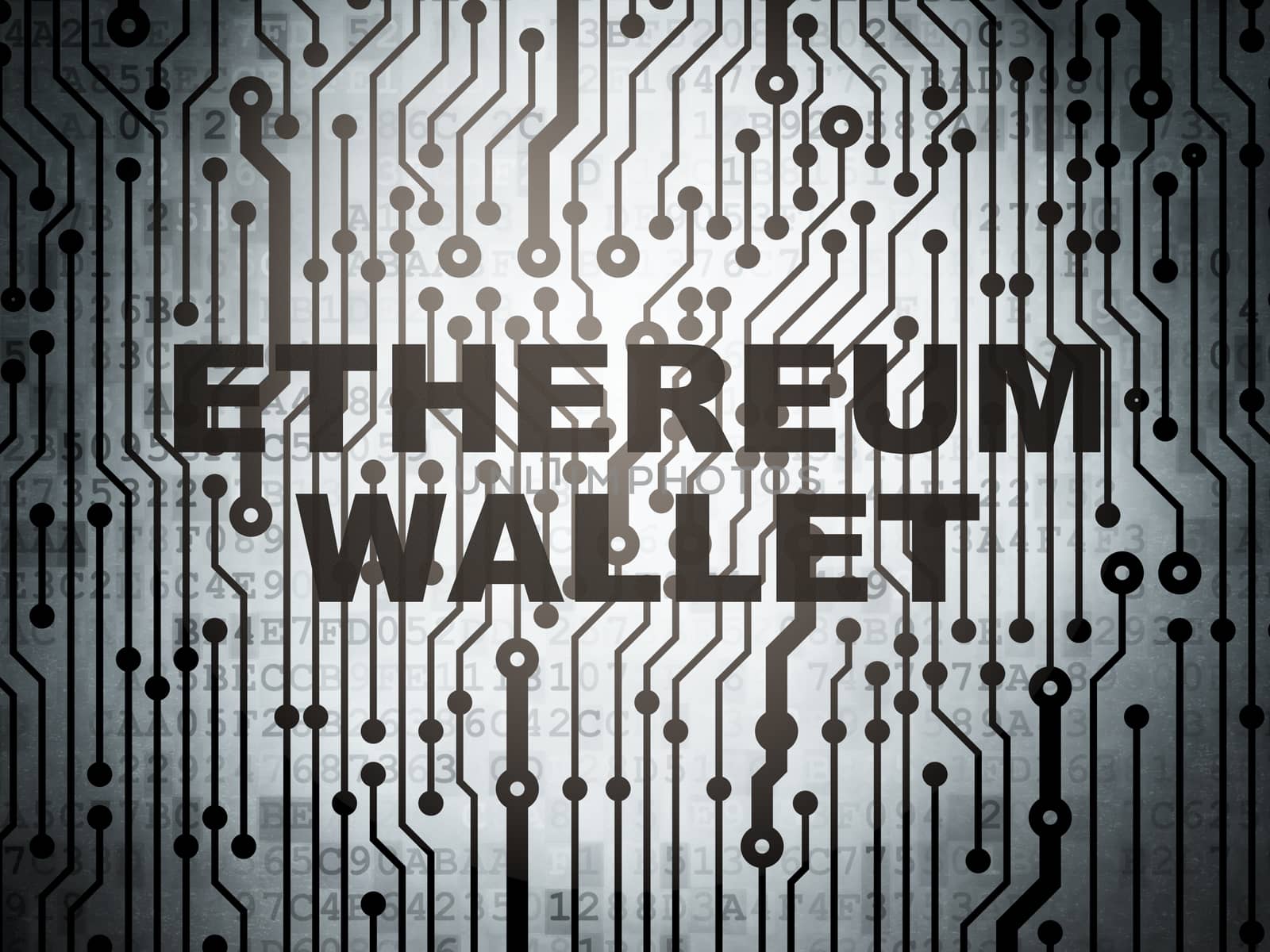 Cryptocurrency concept: circuit board with  word Ethereum Wallet, 3D rendering