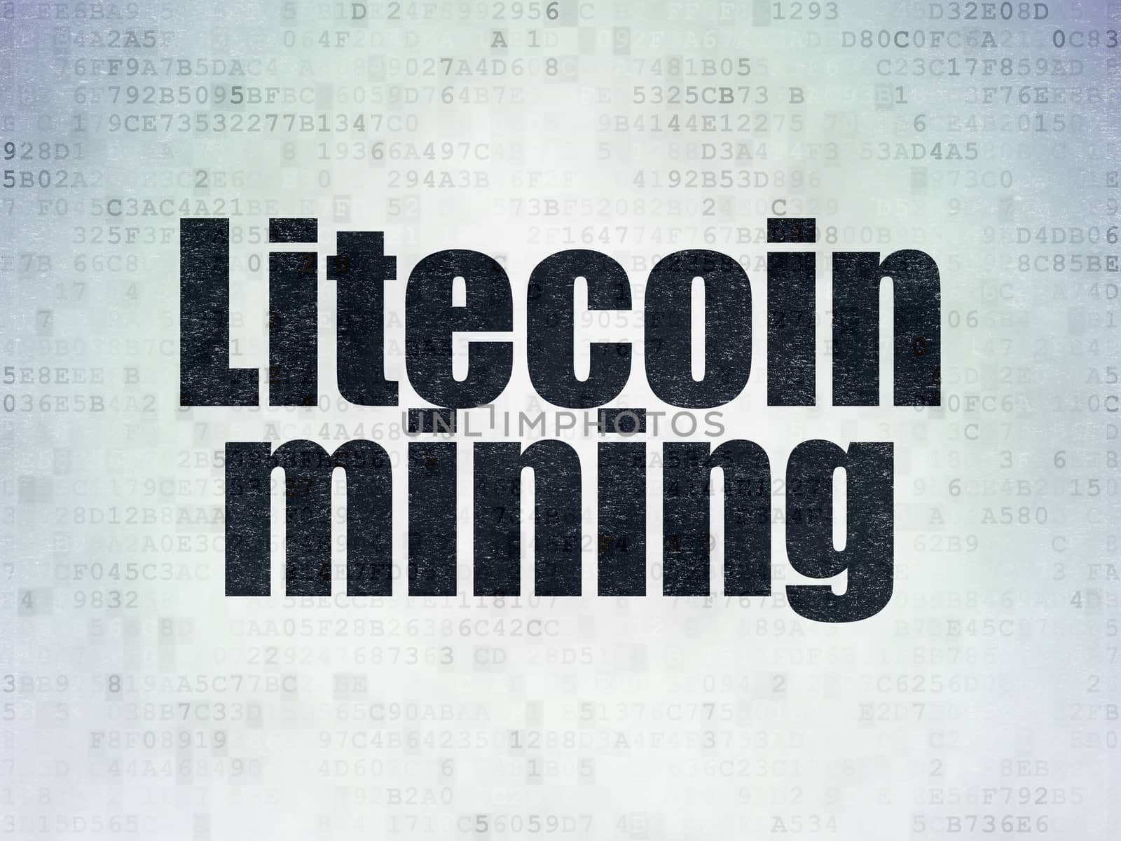 Blockchain concept: Painted black word Litecoin Mining on Digital Data Paper background