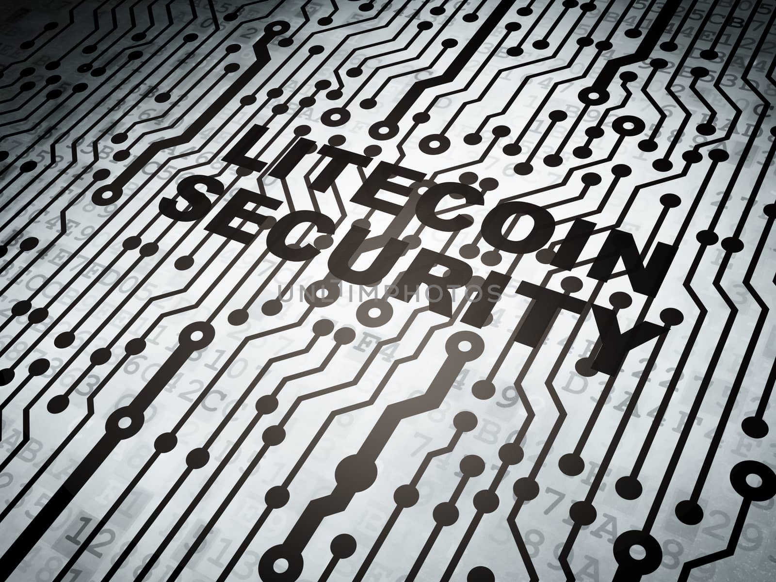 Blockchain concept: circuit board with  word Litecoin Security, 3D rendering