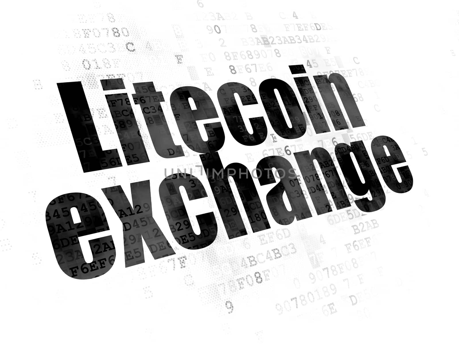 Blockchain concept: Pixelated black text Litecoin Exchange on Digital background