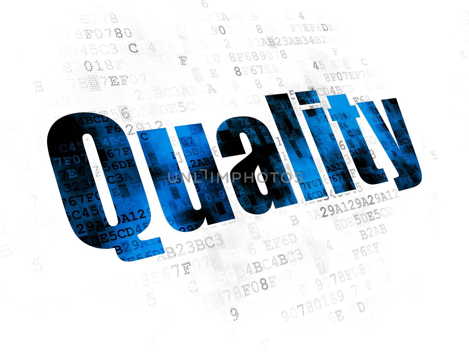 Marketing concept: Pixelated blue text Quality on Digital background