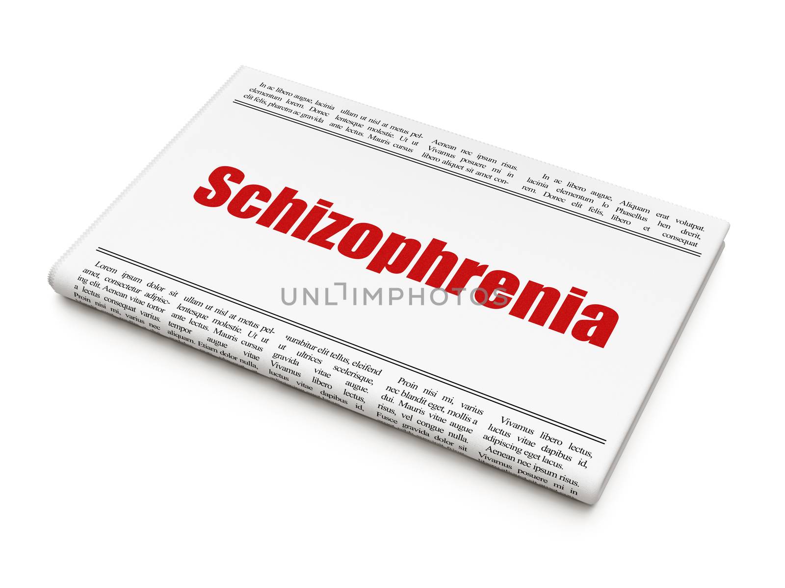 Medicine concept: newspaper headline Schizophrenia on White background, 3D rendering