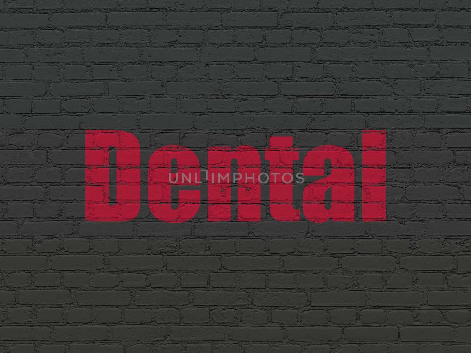 Health concept: Painted red text Dental on Black Brick wall background