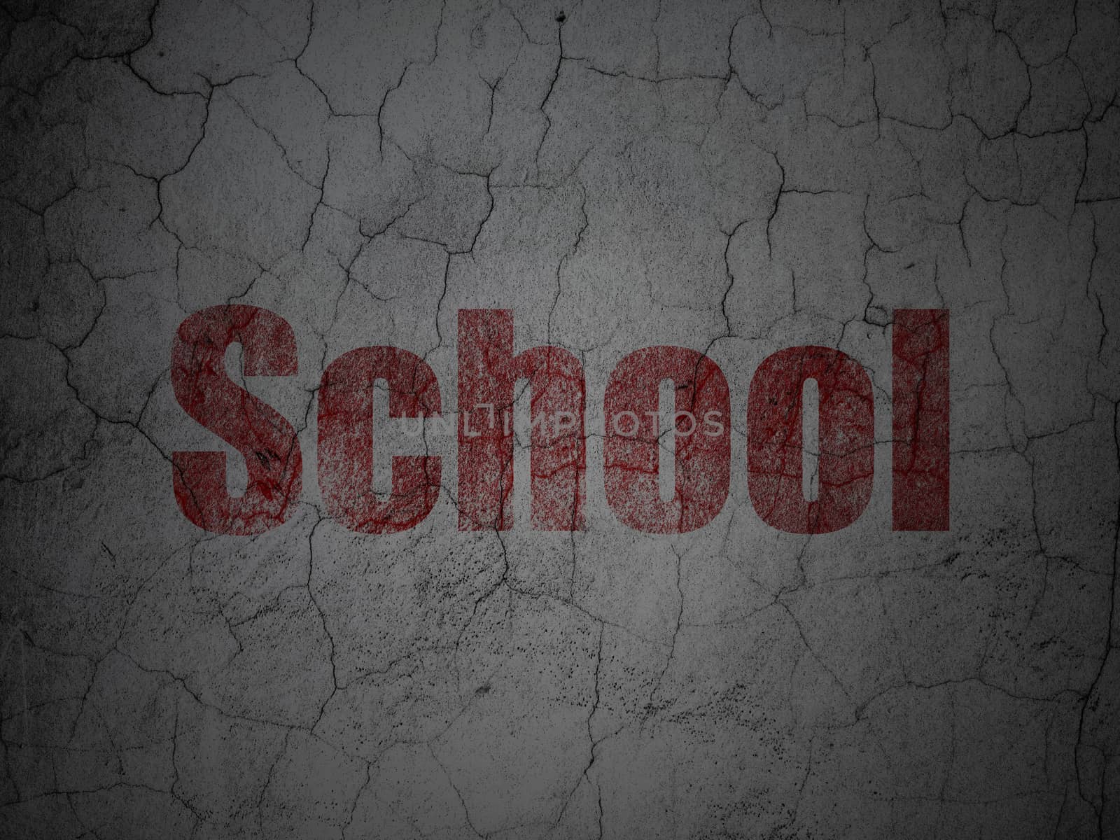 Learning concept: Red School on grunge textured concrete wall background