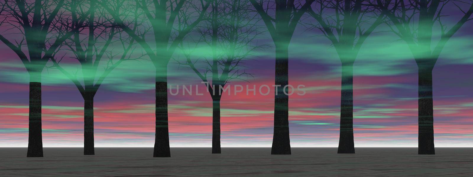 landscape image with trees silhouette it isolated in white background - 3d rendering