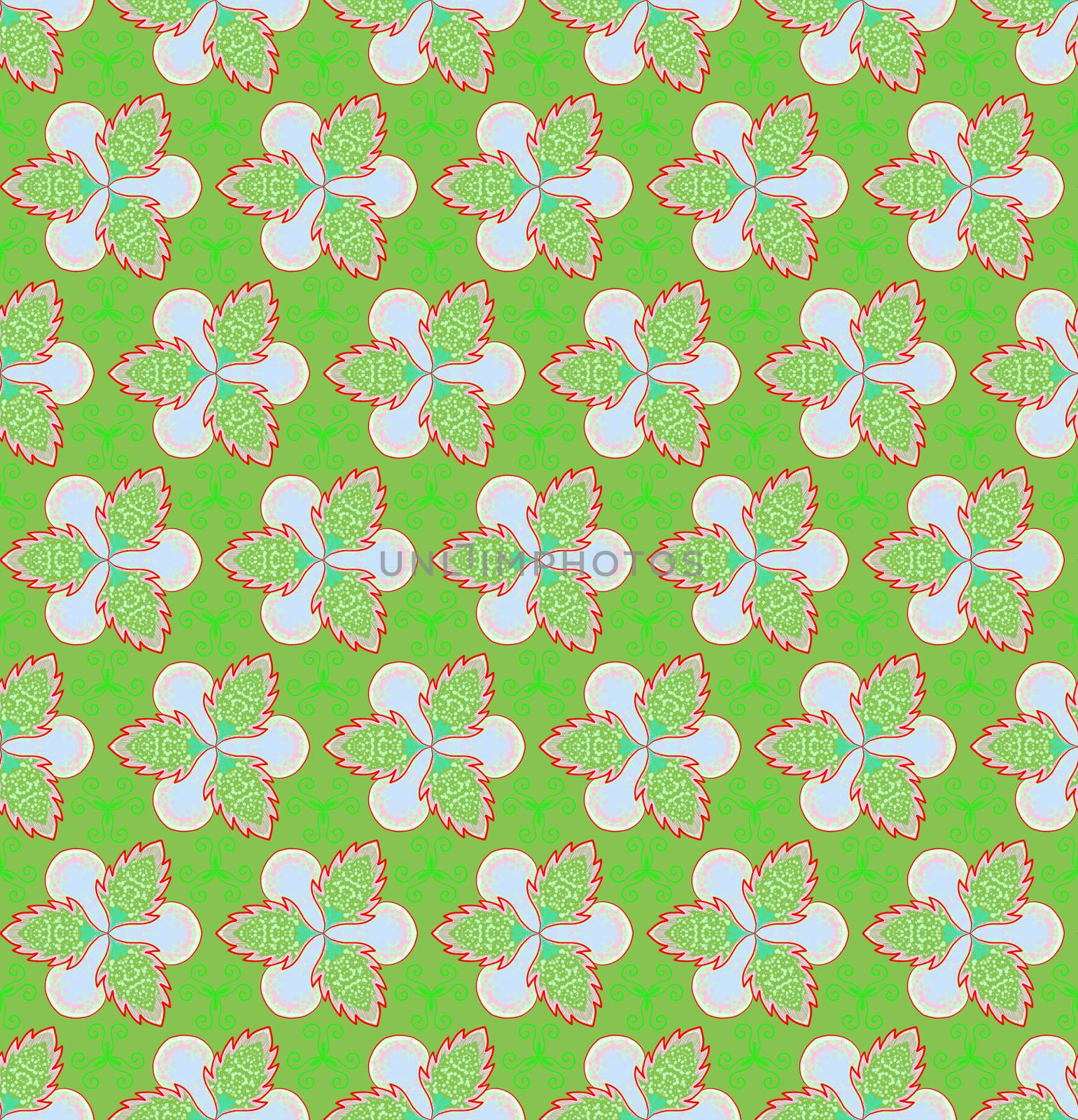 Green flower and ivy on green background Christmas seamless patterns by eaglesky