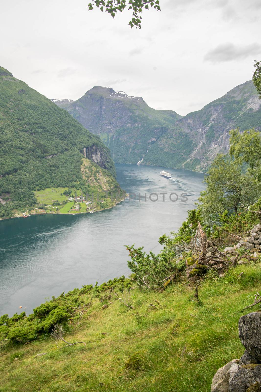 Water and sky in fjord tourism in geirangerfjord