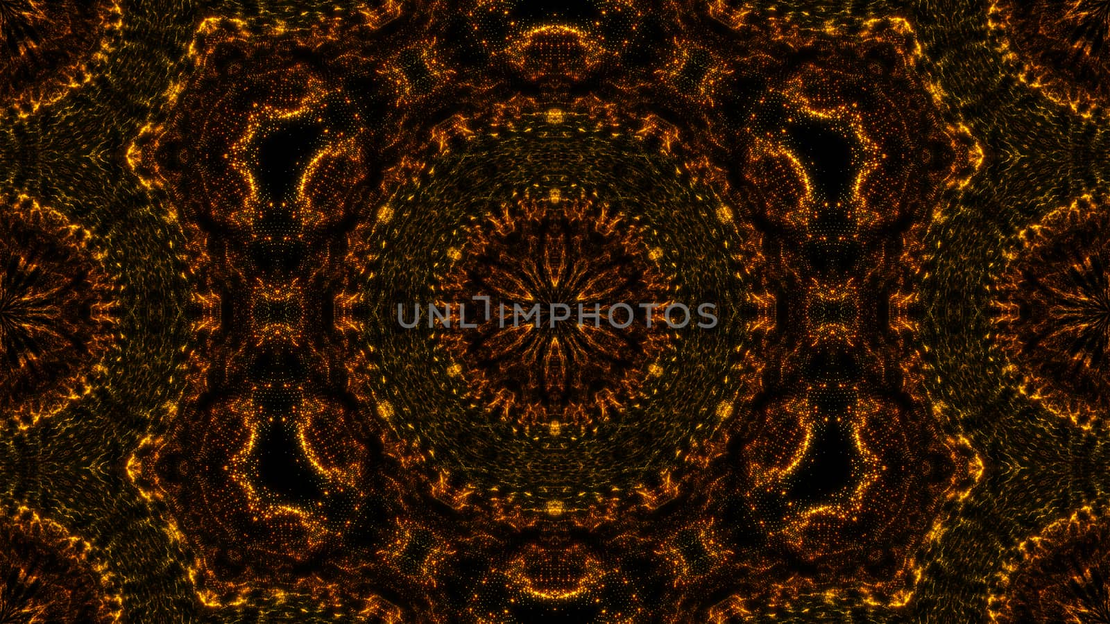 Gold abstract kaleidoscope background. Digital illustration. 3d rendering