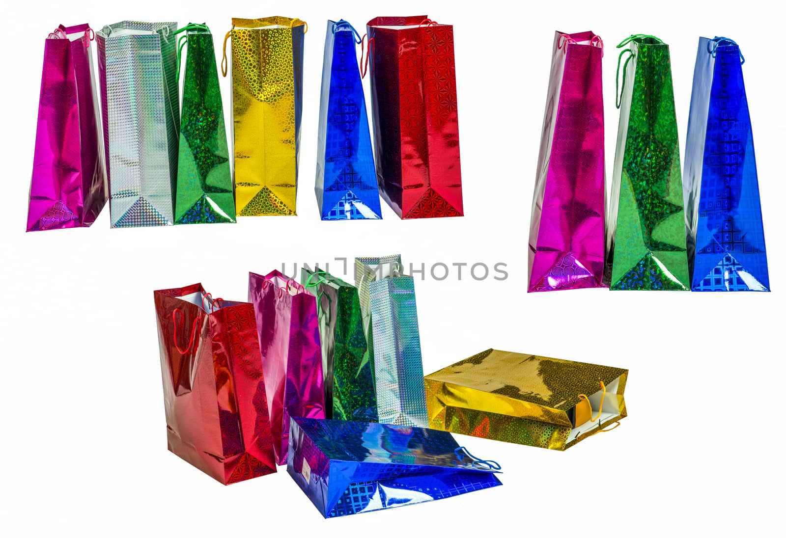 Set of Colorful Empty Shopping Bags. Isolated On White Background