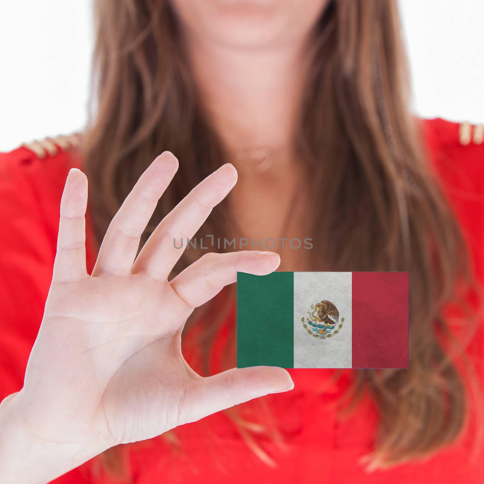 Woman showing a business card - Mexico by michaklootwijk