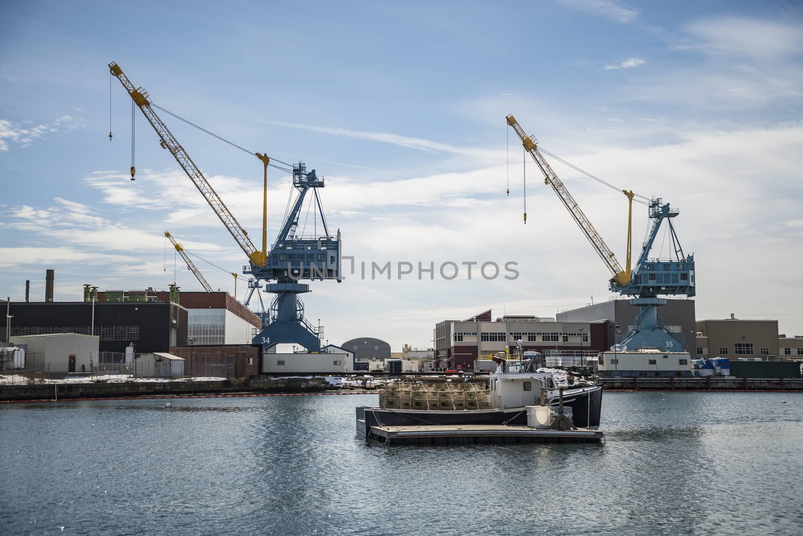 US Navy dockers near the PNBY Tug Service building at the Portsmouth Naval Shipyard in New Hampshire