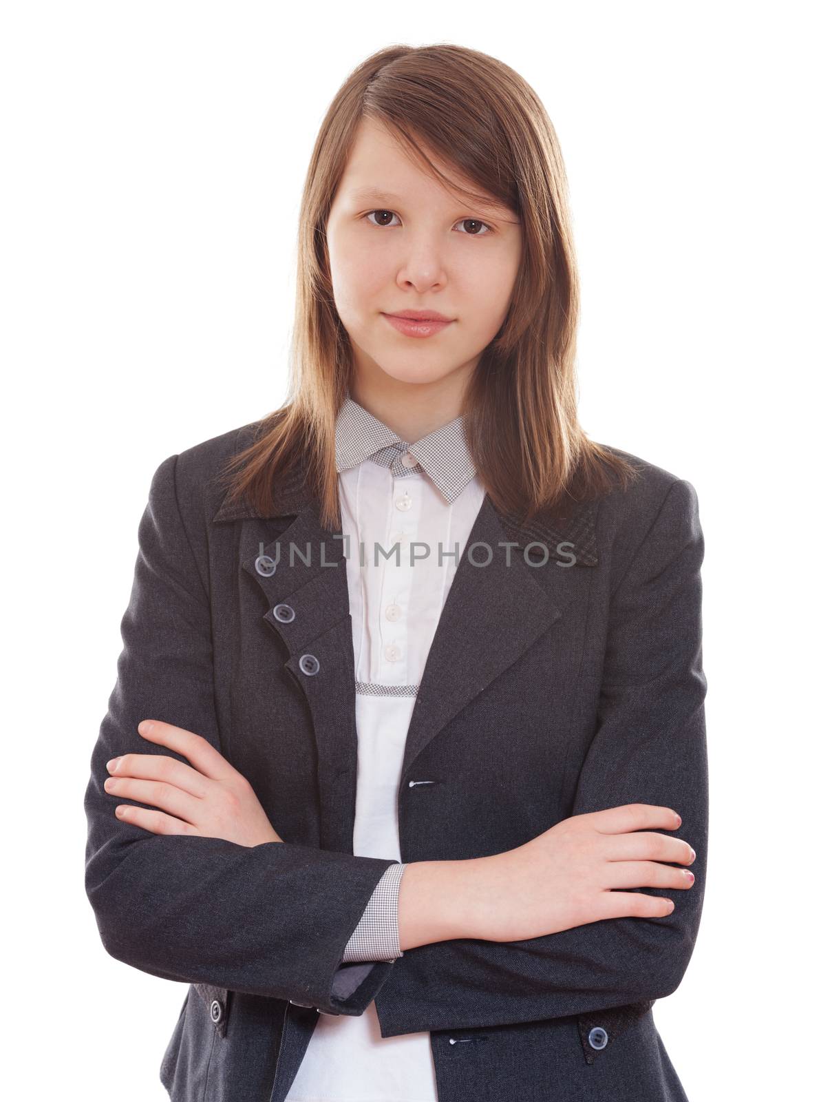 Calm and relaxed teen high school student isolated