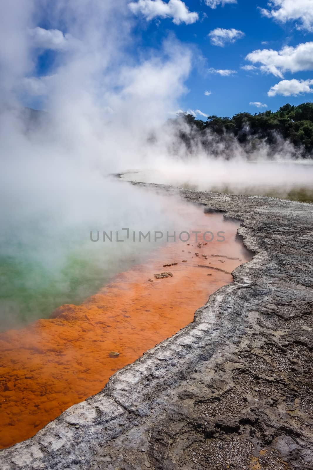 Champagne Pool hot lake in Waiotapu geothermal area, Rotorua, New Zealand