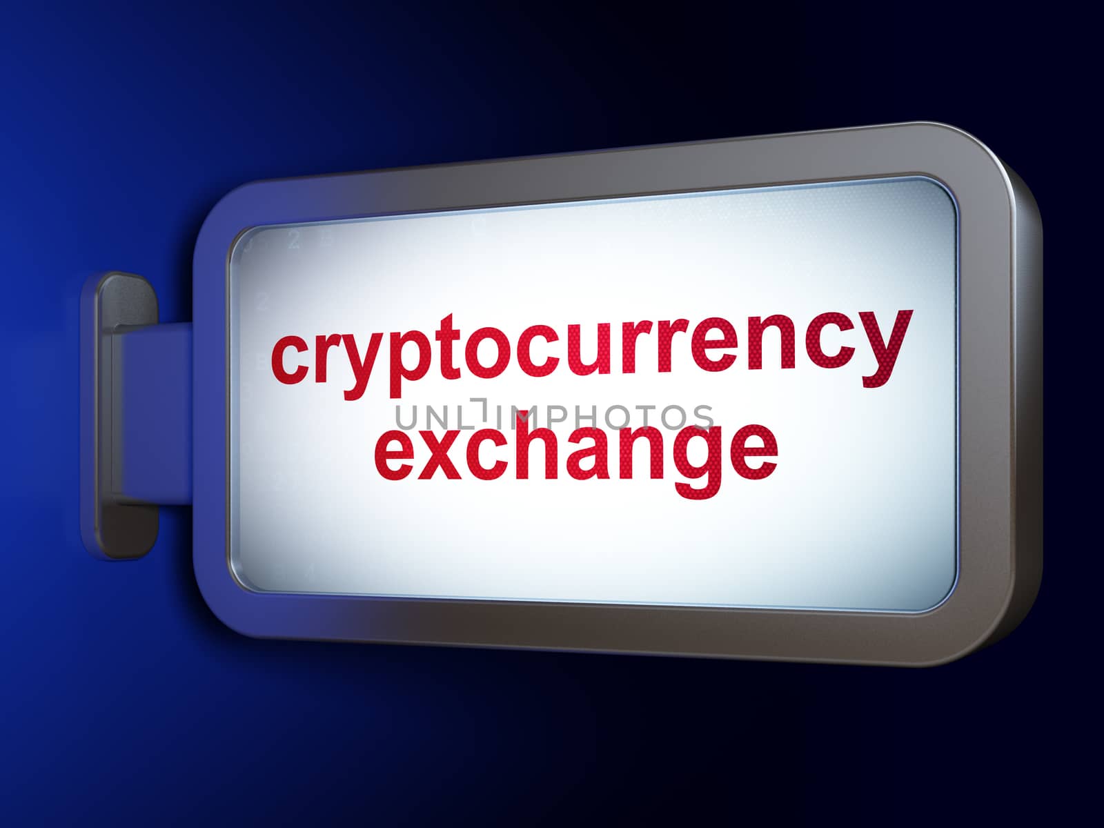Cryptocurrency concept: Cryptocurrency Exchange on advertising billboard background, 3D rendering
