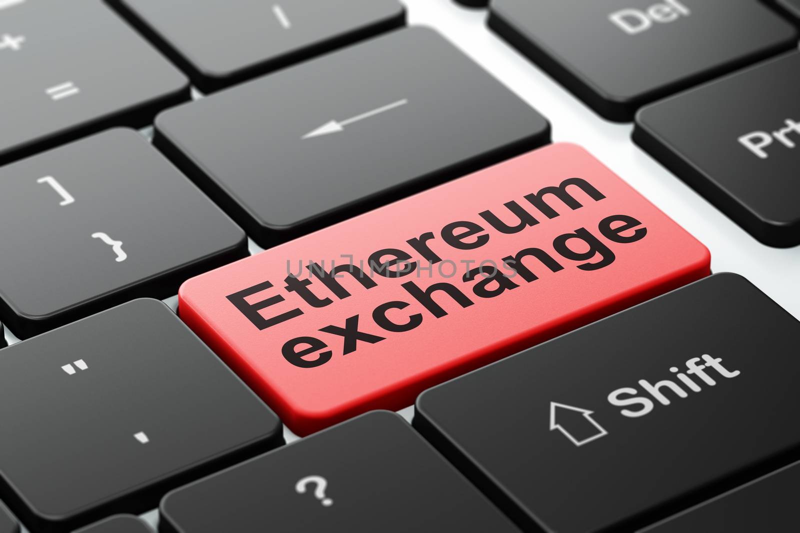 Blockchain concept: Ethereum Exchange on computer keyboard background by maxkabakov