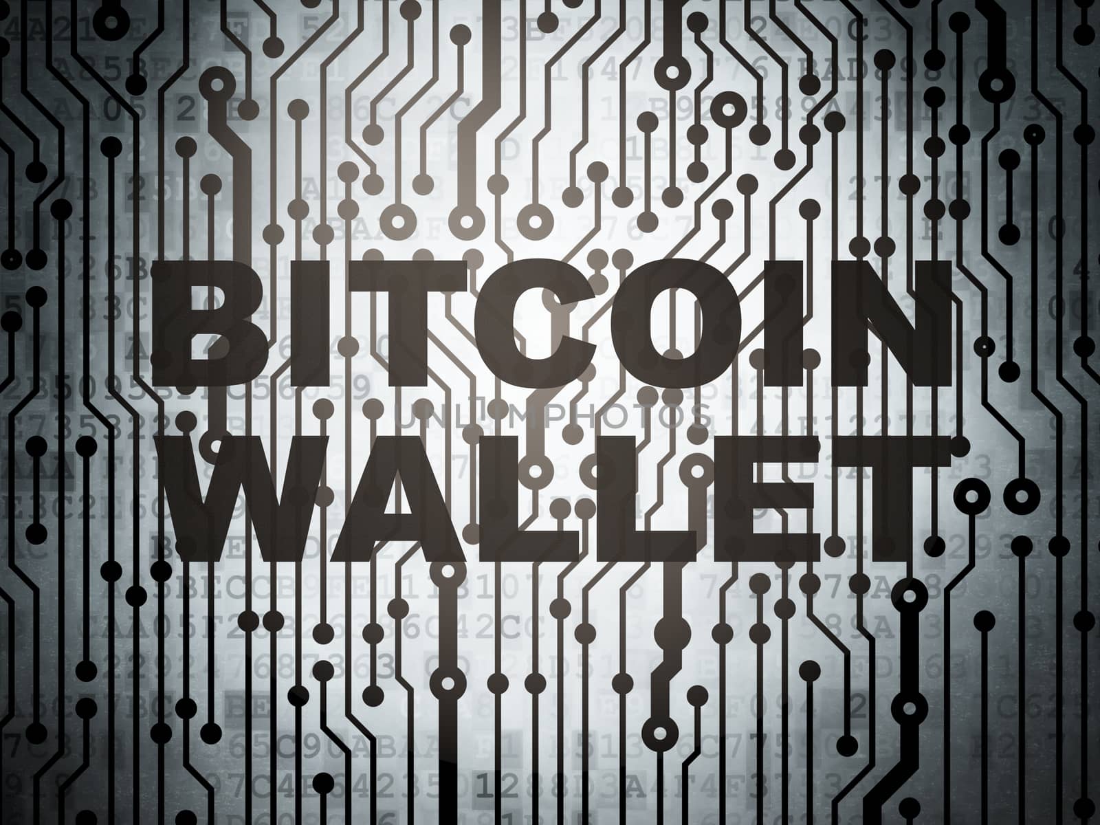 Blockchain concept: circuit board with  word Bitcoin Wallet, 3D rendering