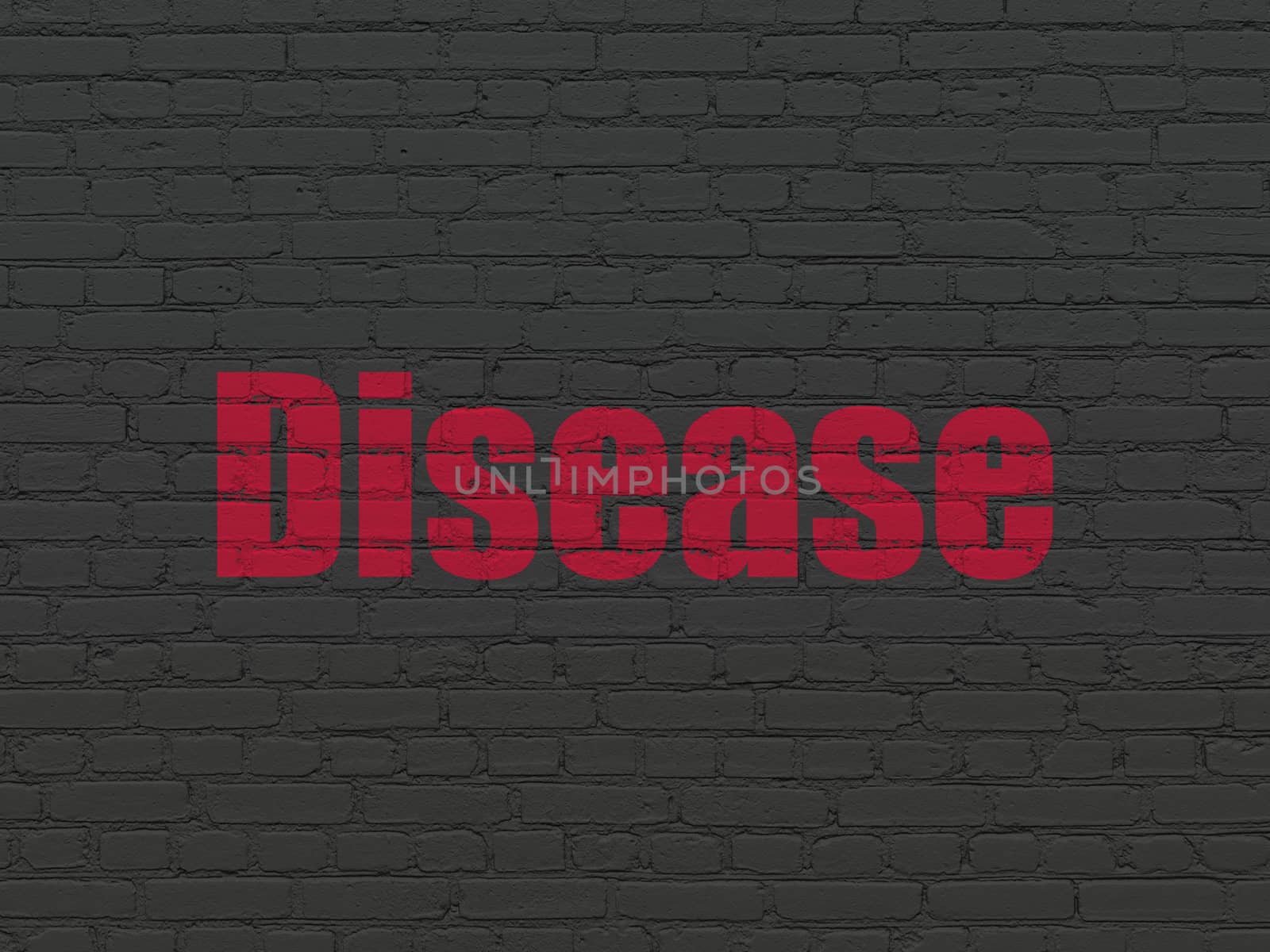 Medicine concept: Painted red text Disease on Black Brick wall background